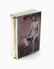 Silber Sterling 925 Pillendose Dose 38,5 Gramm nackte Dame Akt aus Sammlung