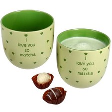 2x I Love Matcha Becher 370ml Steingut-Tassen 2 Personen Matcha-Drink Tee grün