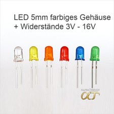 LED 5mm farbiges Gehäuse, Gelb , Orange , Rot , Grün , Blau + Weiß + Widerstände