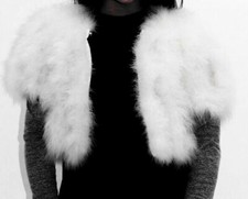 Pelzjacke weiß  34 36 Pelz Federn 38 Hochzeit Bolero Marabufedern Sahneteil 