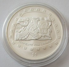 Mexiko 5 Pesos 1998 Präkolumbische Ära Serpiente con Craneo 1 Oz Silber