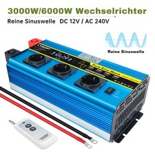 3000W/6000W Wechselrichter Reiner Sinus 12V auf 230V 4USB 3AC LCD LKW Konverter
