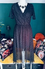 🍀 Maxi Kleid Feiertag Party 36 S Chiffon Punkte schwarz Blüten Mesh transp