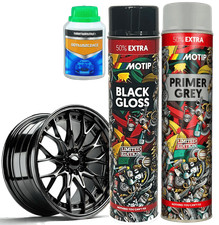 SET GRUNDIERUNGSLACK + SCHWARZER HOCHGLANZLACK FÜR FELGEN 2X SPRAY 600 ml