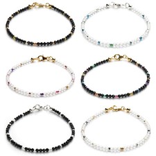 Spinell Armband - Bergkristall Armband 3mm - mit Glasperlen Miyuki - 925 Silber