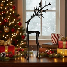 Rentier Weihnachtsdeko Skulptur Metall Schwarz Modern Elch Figur