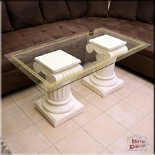 Couchtisch Glas Glastisch Säulen Wohnzimmertisch Tisch Design Wohnzimmer 128,5cm