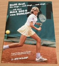 Werbung für Dunlop Max 200 G Tennisschläger. Din-A4 Seite mit Steffi Graf