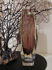 VETRERIA MURANO SOMMERSO   GLAS FACETTIERT 3-LAGIG VASE Gesamthöhe ca 30,5 cm