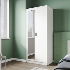 Kleiderschrank Garderobenschrank Drehtürenschrank mit Spiegel Weiß Hochglanz 180