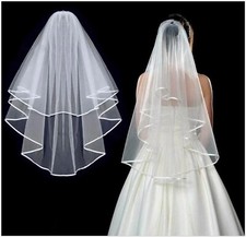 Hochzeit - Braut - Schleier mit Kamm Haarschmuck Hochzeit Weiß Beige Rot