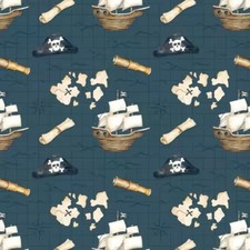 Flanell Piratenschiff Meterware Meer Maritim Jeansblau Camelot Meterpreis 15,90€