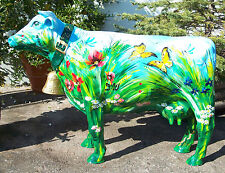 KUH mit GLOCKE KUNSTBEMALUNG SOMMERWIESE fast lebensgroß Garten Deko Tier Figur