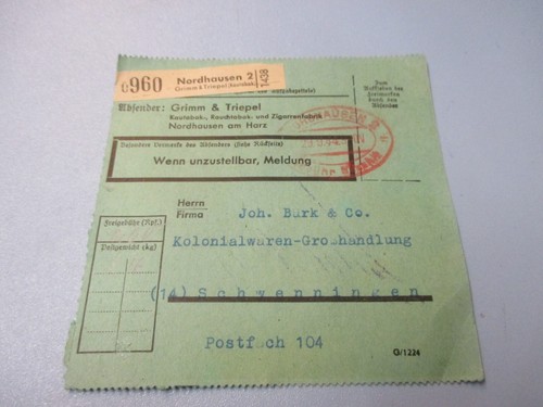 1944 paketkarte nordhausen - paketkarte,