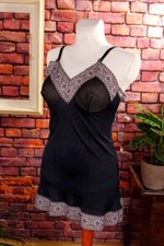 Vintage orig 40er Unterkleid schwarz Viskose Charmeuse STRETTA Wäsche S M