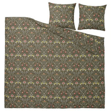 IKEA KÄRRDUNÖRT Bettwäsche-Set, 3-teilig, dunkelgrün/bunt, 240x220/ 80x80cm