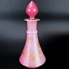 Antike Glas Karaffe / Flasche Biedermeier Ära um 1850 Golddekor Rocaillen 22cm