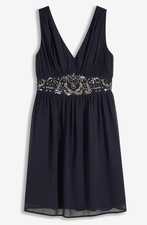 Kleid mit Perlen-Applikation Gr. 48 Dunkelblau Damen Minikleid Abendkleid Neu