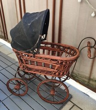 Vintage Puppe Kinderwagen-Vintage Baby Puppe Kinderwagen-Wicker Rattan antike...