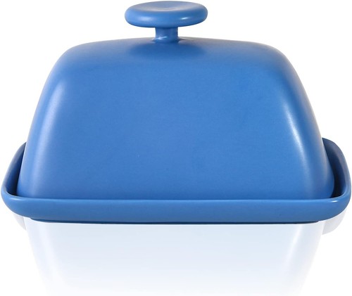 Mattblaue keramik butterdose - mattblaue, keramik-butterdose