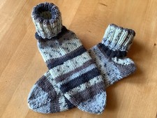 Damen Sneaker Kuschelsocken Gr. 39/40 Wolle 6-fach écru braun handgestrickt neu