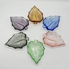 6 bunte Mid Century Glasschalen Blattschale Vintage Blatt Glas Schälchen 1950er