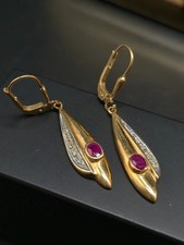 Ohrringe Ohrstecker Gelbgold 333 Gold 8 Karat Modern Elegant Rubin Bicolor