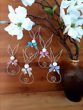 Oster Deko, Anhänger, Hase, 5er Set, aus Draht & naturbelassene Holzperlen