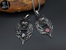 Wolf Wolfskopf Anhänger Halskette Schmuck Edelstahl Unisex Edelstein Glas NEU