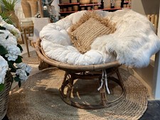 Papasan Rattansessel Korbsessel Ø112cm XXL Rund 3 Tlg Rattan Natur Kissen Indoor