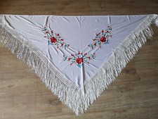 Flamencotuch aus Spanien Stola Schultertuch Flamenco-Tuch Blumen weiss K