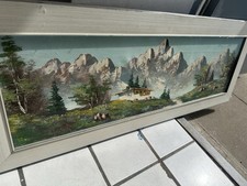 Altes Bild Ölbild Gemälde Berge Alpen Gebirge Landschaft  113x43cm 1960