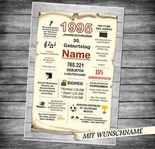 Schild Karte Urkunde Geb. 1995 30. Geburtstag - 30 Jahre Chroniken Geschenk 2025