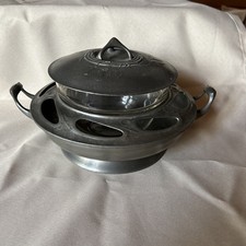 Kayserzinn Jugendstil Schale Jardeniere Puddingform Glaseinsatz selten Aufsatz