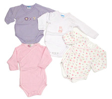 NEU 4x Baby-Body Wickelbody Langarmbody Mädchen Gr. 62/68 lila weiß rosa