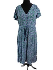 Tara Jarmon Damen Kleid Gr. 44 | XXL grün gemustert kurzarm V-Ausschnitt (WM)