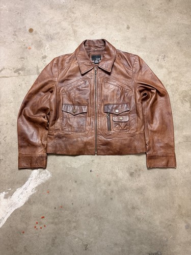 Vintage lederjacke braun y2k - lederjacke,