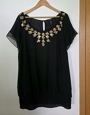 NEU! Kurzarm-Bluse, Schwarz, goldene Pailetten, H&M B'B, Gr. 50!