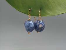 Elegante blaue Sodalith Ohrringe, große runde Ohrhänger, 925 Silber vergoldet