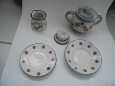 134352 Bunzlau antikes Puppengeschirr 5 Teile 1900 doll`s pots pans gut good