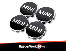 4x Original MINI Nabenabdeckung Nabendeckel 36136857149 Chromrand (Schwarz)