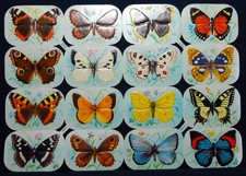 Glanzbilder, Oblaten, Bogen Nr. 98-140,  Logo "Krüger" Schmetterlinge Vintage