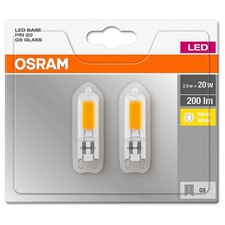 2 x Osram LED Glas Stiftsockellampe 2W = 20W G9 COB klar 200lm warmweiß 2700K