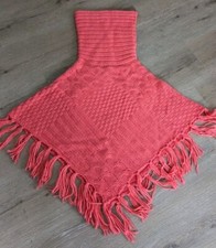 Damen strickponcho orange - strickponcho, mit