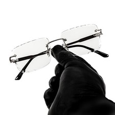 Men's Rimless Silver Frame Gem