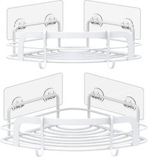 TEUGO Eckdusche mit 4 Haken, selbstklebend, Badezimmer-Duschstange, rostbeständi