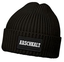 Herren Beanie mit Patch Strickmütze mit Spruch Arschkalt Aufdruck Lustig Mütze