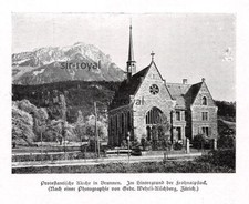 Protestantische Kirche in Brunnen - 1911 - Historische Aufnahme ~11x9cm
