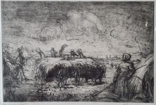 EBERHARD VIEGENER Original Radierung handsigniert Erntewagen Soest Passepartout 