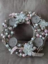 Adventskranz rosa weiss silber Weihnachtsdeko Advenzdeko